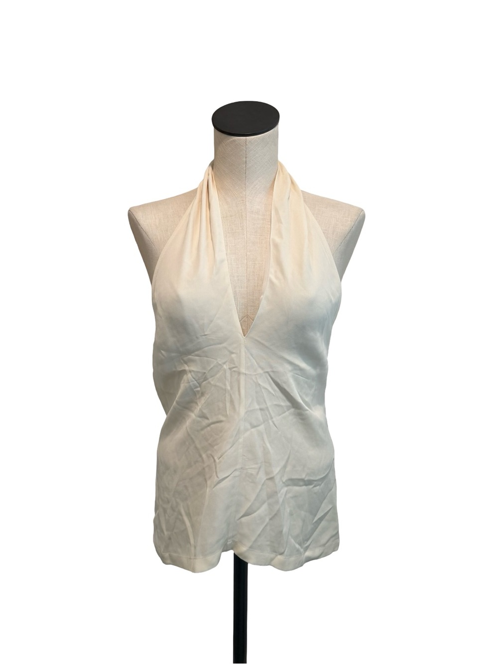 Theory Cream Halter V-Neck Sleeveless Top